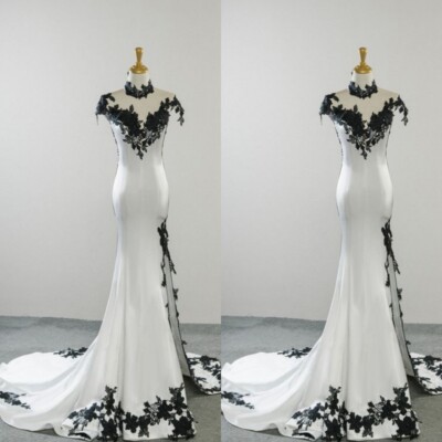 chinese dress ladies Velvet and Lace Midi Dress with A Side Slit 36 (FR) / Black/White