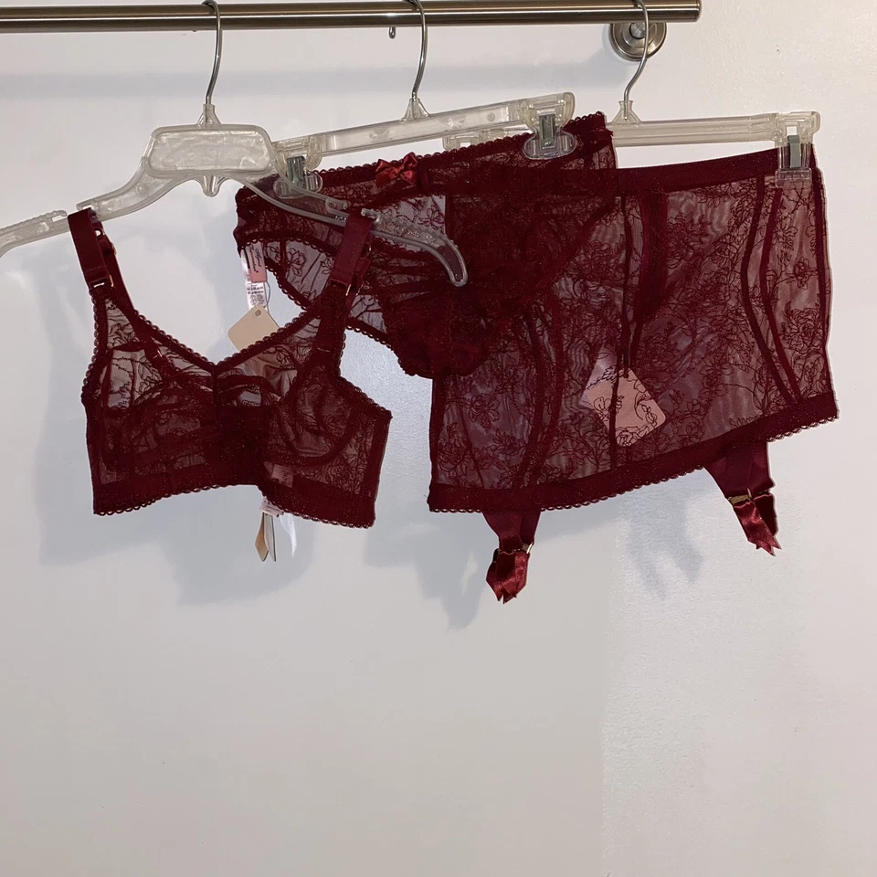NUEVO CON ETIQUETA | Conjunto de sujetador, bragas y faja Agent Provocateur Liv | Borgoña | 2 Foto 4 de 4