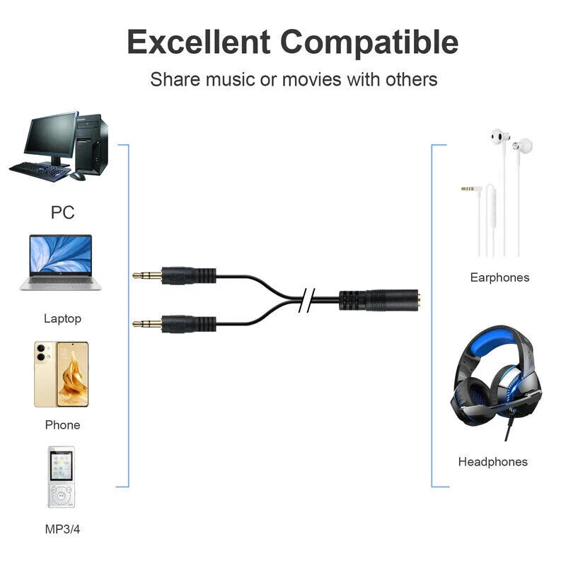3.5mm Female to Dual 3.5mm 3 Pole Male Coiled Y Audio Cable 0.8m - Image 4 of 4
