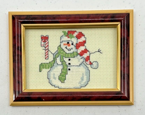 Cross Stitch Multicolor Candy Cane Snowman Winter Holiday Finished Piece - Picture 8 of 10