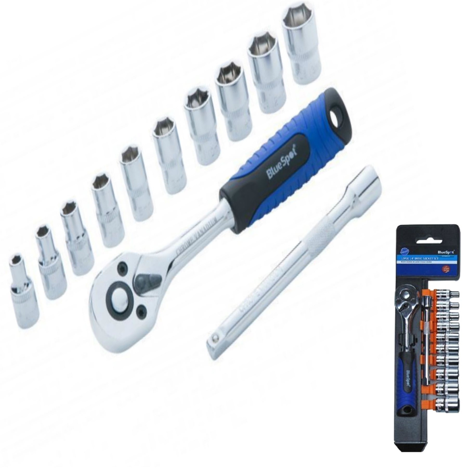 Bluespot 12 Pc Metric Socket 1/4"" Drive Ratchet Extention Bar Set 4mm to 13mm