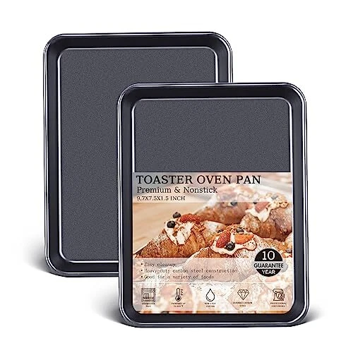 2 Pack Non-Stick Toaster Oven Pans for Baking Cookie Sheet Tray Bread Pan