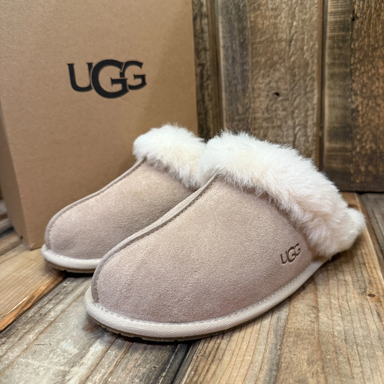 UGG PANTOFOLA DONNA SCUFFETTE II TAGLIA US 6 CAMOSCIO LANA ~ SABBIA