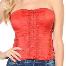 Women Lace up Overbust Corset Top Bustier Waist Trainer Body Shaper S M L