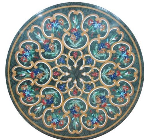 36-Inch Handcrafted Marble Coffee Table with Artistic Inlay Design