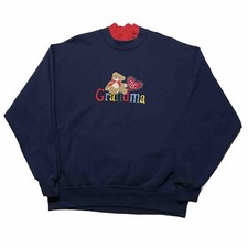 Vintage 90s Teddy Bear Sweatshirt Women  s Large Blue Pullover Grandma Art Cute