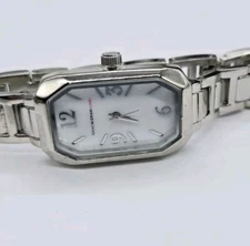 Isaac Mizrahi Live White Dial Rectangle Case Stainless Bracelet Band Watch