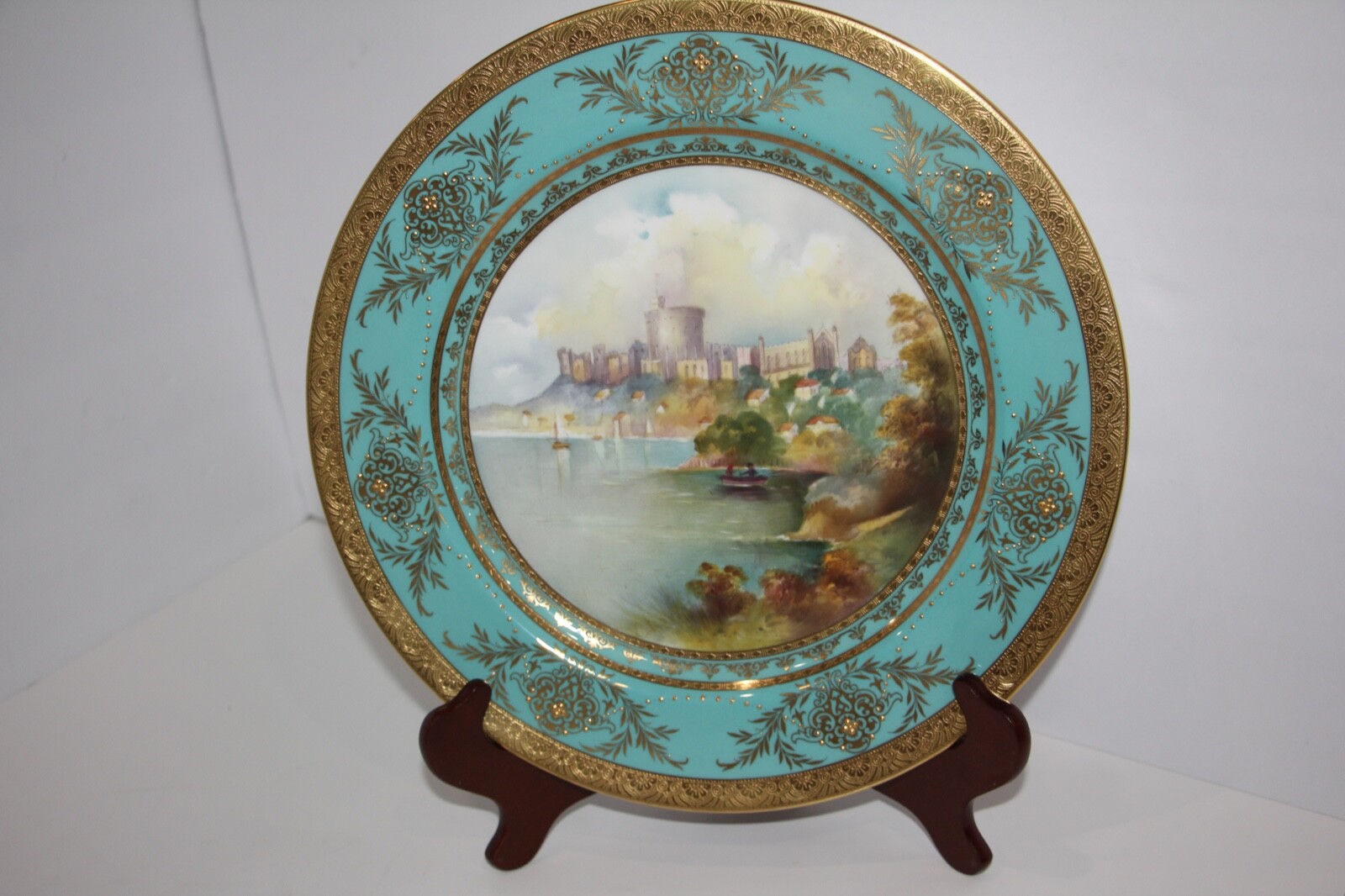 Minton China Plate Hand Painted of Warwick Castle Torquoise Gold Encrust eBay