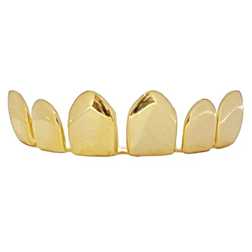 14k Gold Plated Grillz Permanent Cuts Perm Cut Six Top Teeth Pre-Made Grills - 第 1/8 張圖片