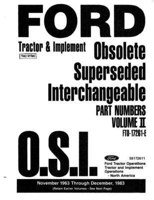 NEW HOLLAND FORD FT017261E OSI(VOIII) 11-63 PARTS CATALOG
