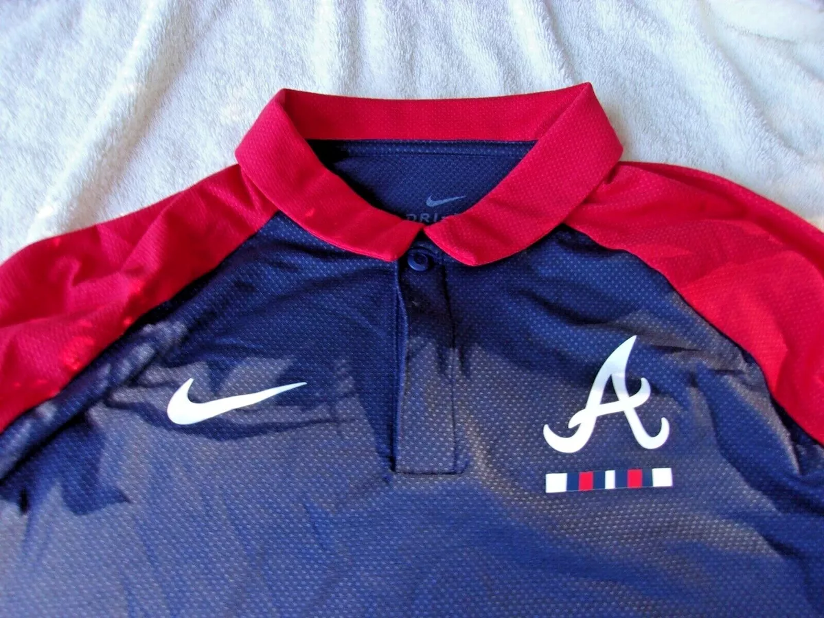 NWT Nike dri fit polo, blue & red, men's M, 2 button, Atlanta  Braves, blend