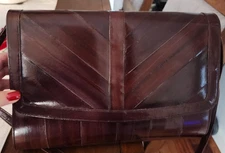 Vintage Dark Rich  Brown EEL Skin Convertible Clutch to Shoulder Bag Purse