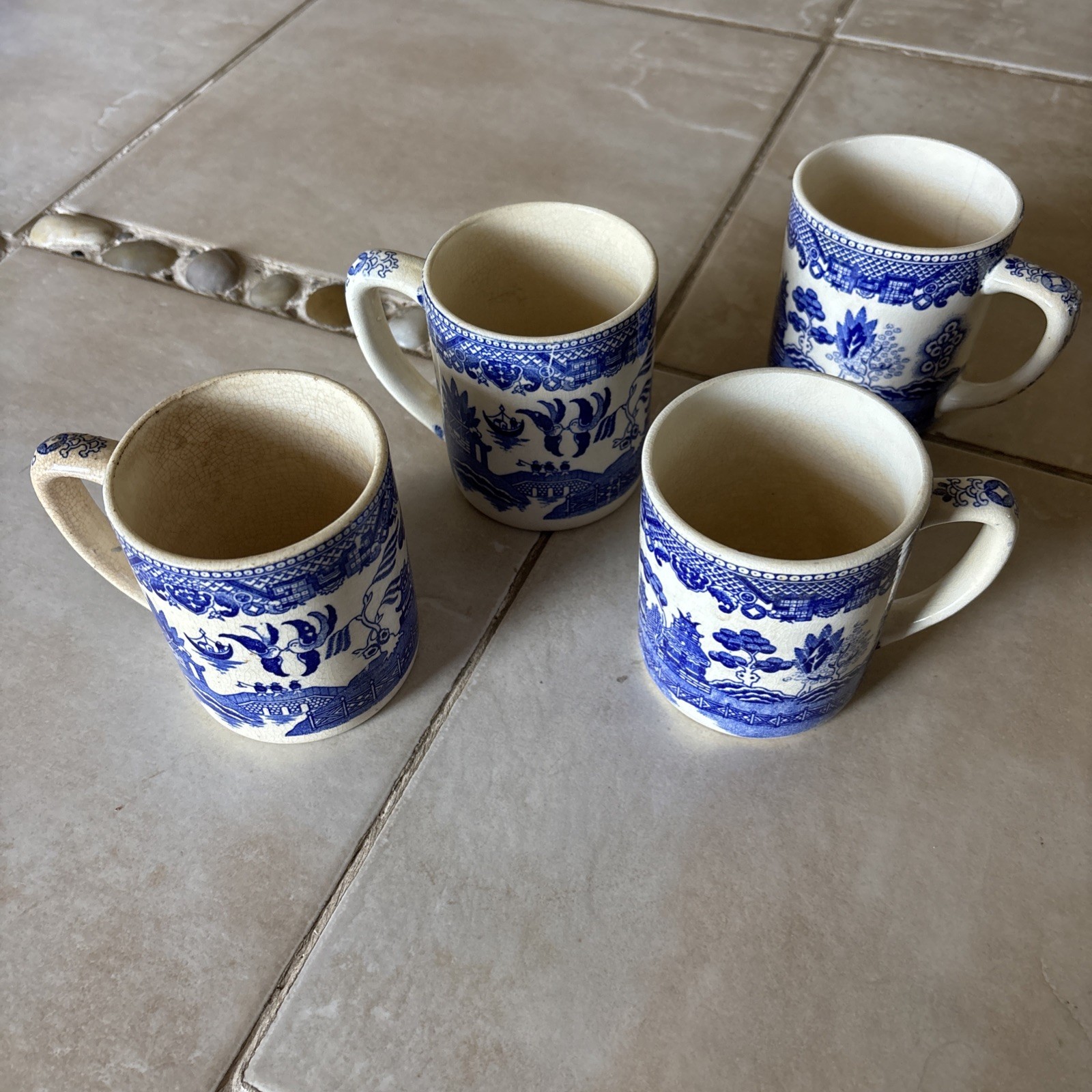 Vintage Blue Willow Coffee Cup Mugs Made in Japan Pottery Antique