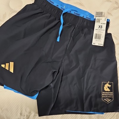 adidas Boston Marathon Men's XS Running Shorts Black Blue Gold Lightweight