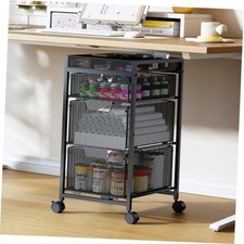 Rolling Utility Cart with Craft Organizer and Storage with DIY 3 Drawers Black