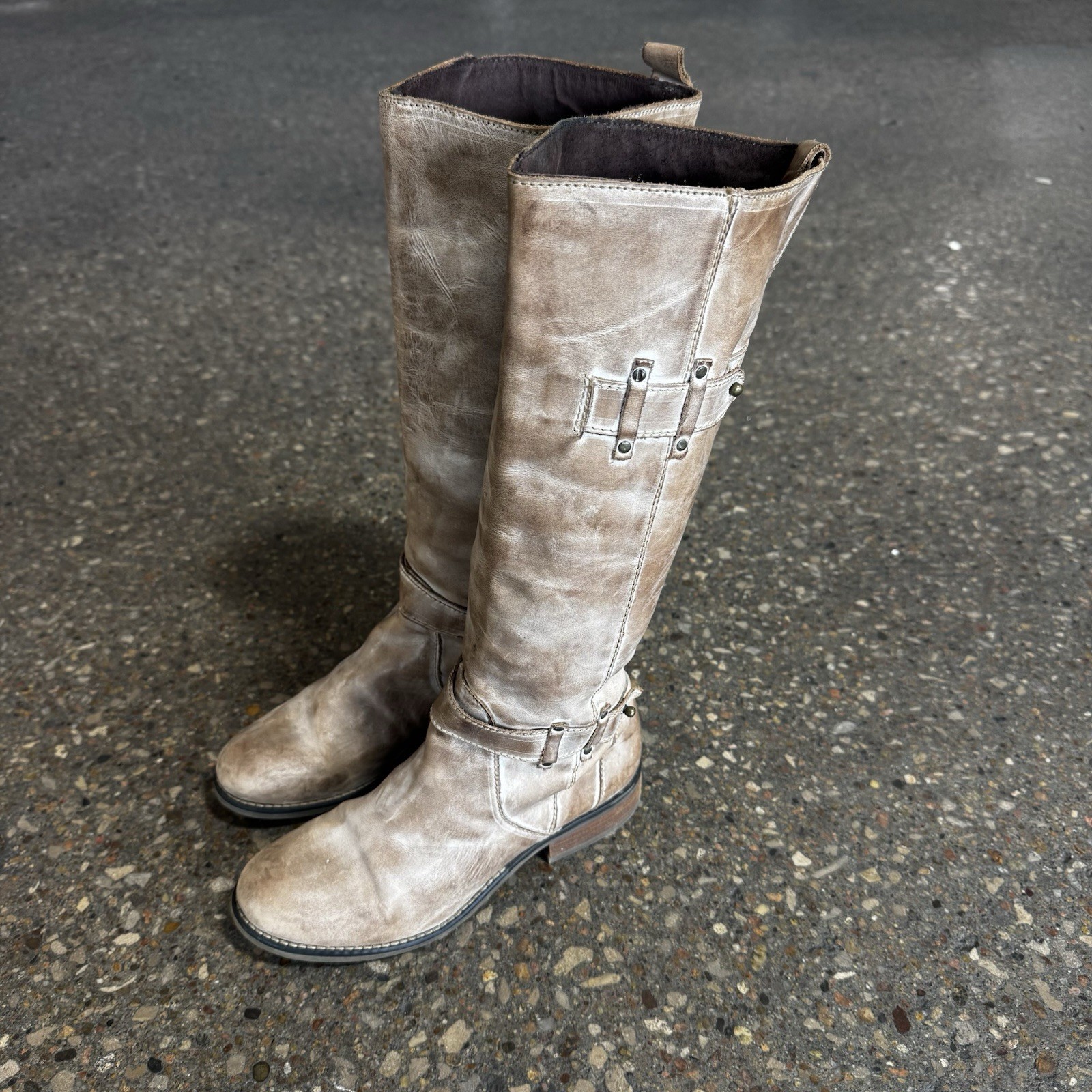 Corral Boots Womens Tan Leather Distressed Tall Riding Pull On Zipper Size 8 M