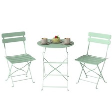 Outsunny Folding Bistro Set with Round Garden Table and Chairs, Light Green