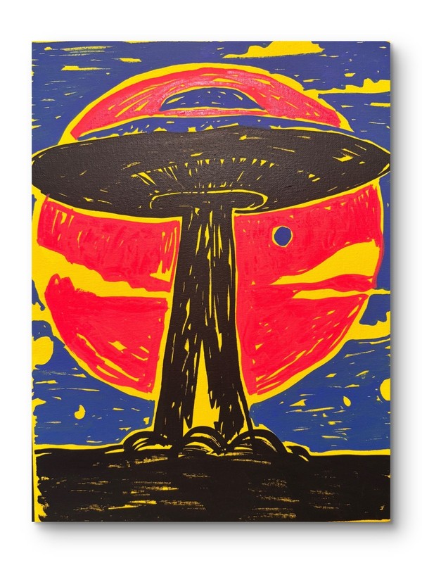 Acrylic Original Artwork  UFO Landing 12 x 16 Canvas