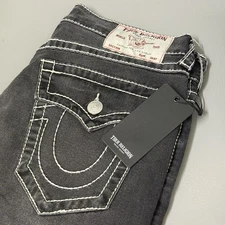 True Religion Ricky Big T Flap Straight Mens Sz 30x34 Gray Smoky Mist Wash