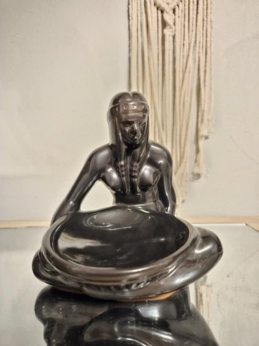 Vintage Mid Century FRANKOMA Native American woman with basket Pottery Sculpture