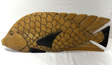 Large Hand-Carved Wooden Fish 21" Coastal Art Decor Sculpture