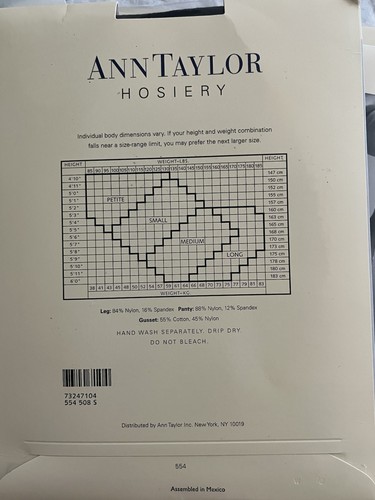 Ann Taylor Pantyhose Small Black Sheer Control Top NEW Hosiery Y2K - Picture 2 of 2
