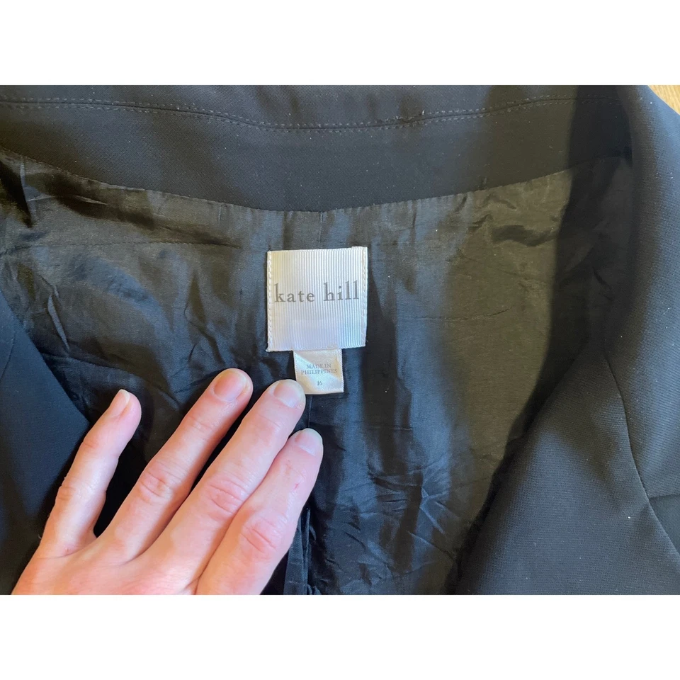 Chaqueta Blazer Larga Kate Hill Mujer Negra Botón Frontal Talla 16 Drama Profesional Foto 3 de 4