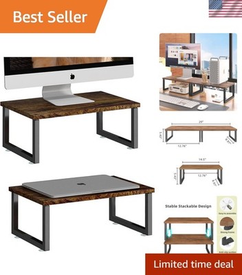 2 Pack Monitor Stand Riser, Wood Desk Storage Organizer for Office Laptop, Co...