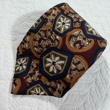 Robert Talbott Mens 100 Silk Tie Geometric Floral Burgundy Gold Blue USA Made