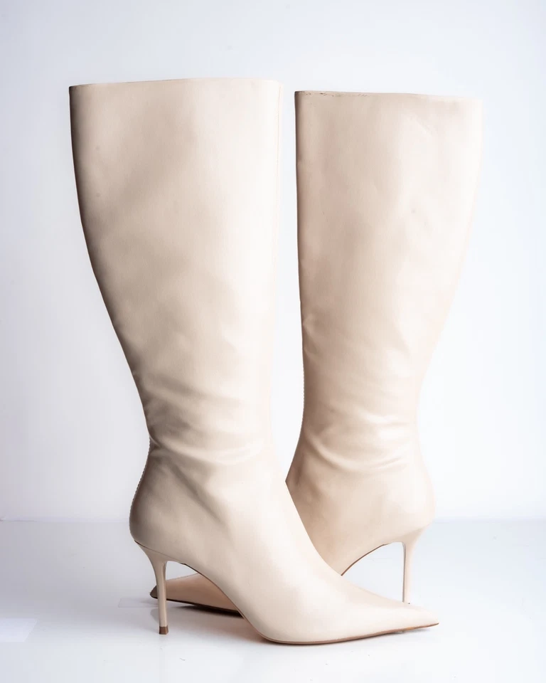 Zara Womens Knee High Boots Winter White Faux Leather US 9 EU 40 NWD 2009/410 - Image 2 of 4