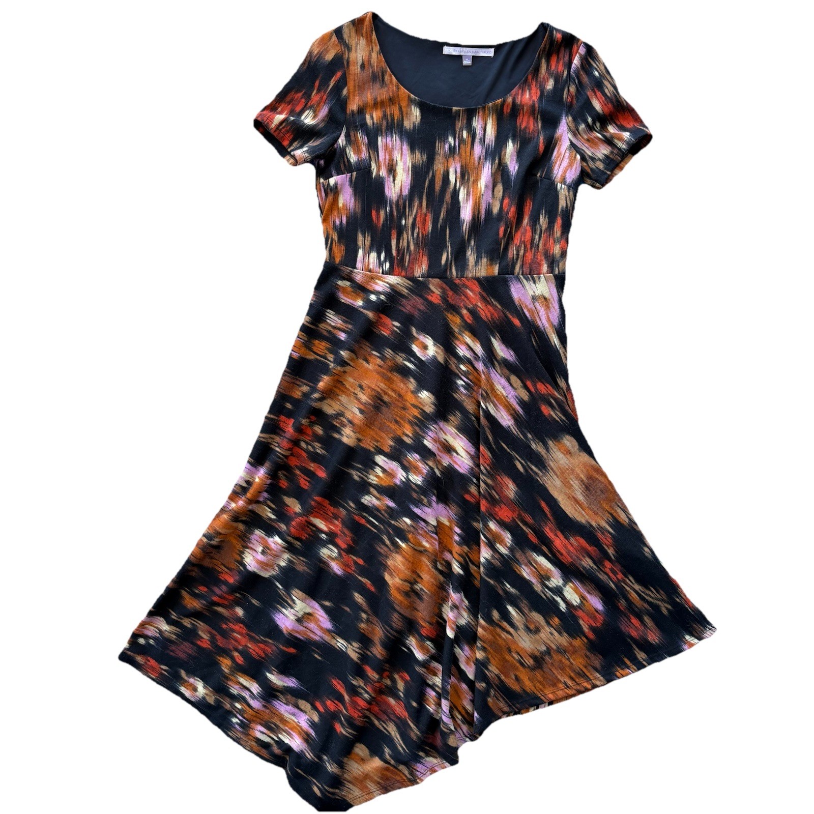 Luxe By Carmen Marc Valvo Dress Womens 10 Fit and Flare Geo Asymmetrical Hem