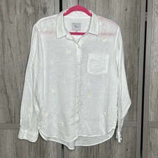 Rails Charli White Button Up Shirt Womens Size L Daisy Embroidered Long Sleeves