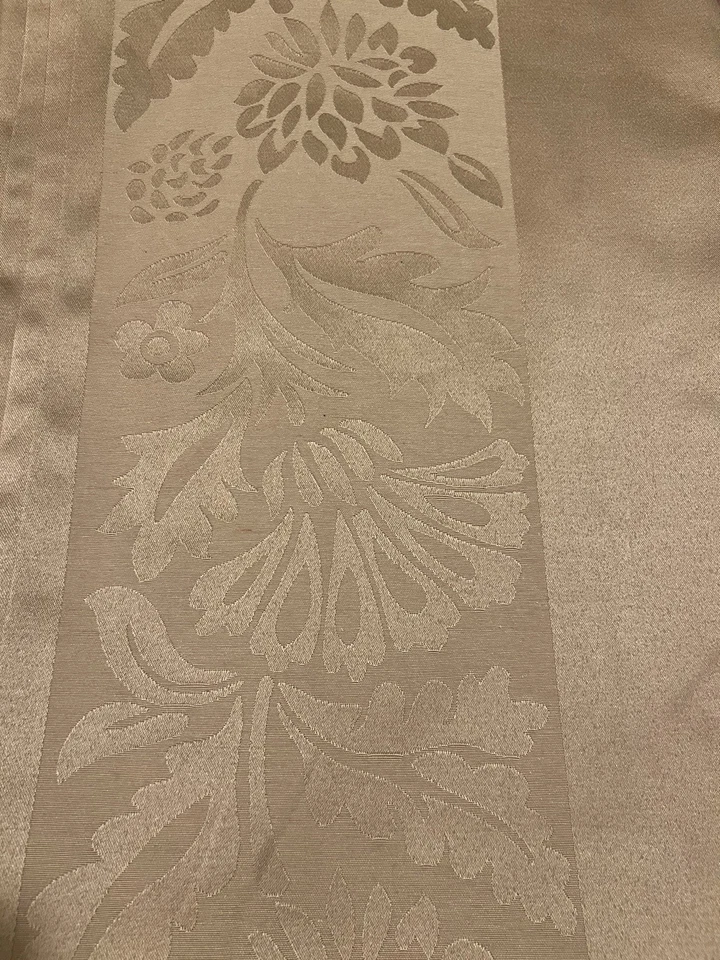 Set Of 2 World Market Curtains Poly Cotton Blend Tan With Leaves Damask - Image 4 of 4
