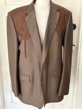 Circle S Blazer Western Suit Sport Coat Brown Suede Yoke Cowboy Vtg Men 46 R USA