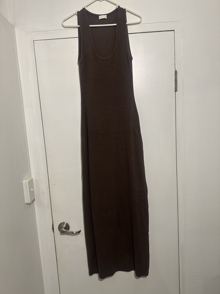 Kookai Brown Ribbed Knit Maxi Dress AU 10 Scoop Neck Sleeveless Strappy