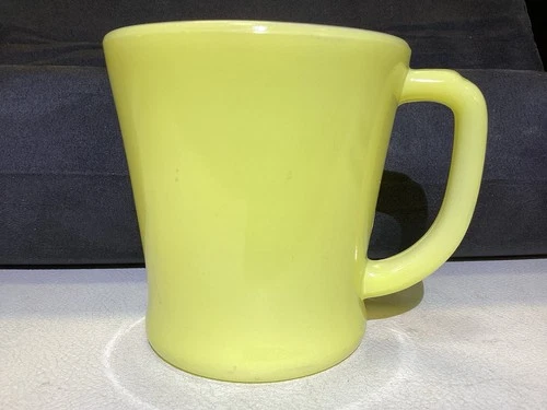 Vintage Fire King Anchor Hocking Yellow Milk Glass Mug Coffee Cup D Handle USA