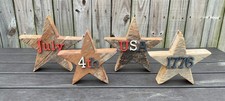 AGSD Patriotic Decor - July 4th Rustic Neutral Chunky Wood Star Sitters 4pc
