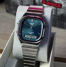 Casio AQ-240E-3A Quartz Watch Blue Dial Stainless Steel NEW Analog Digital