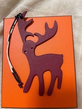 Hermes Petit H Reindeer Charm Bag Charm Wine Red Blue Excellent Condition
