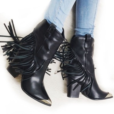 Damen Stiefel Texaner Western Fransen Camperos Metallspitze TOOCOOL A9870