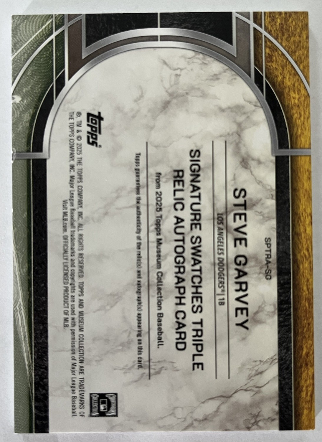2025 Topps Museum Steve Garvey Triple Relic Auto /15 Game Used Patch Dodgers EX view 2