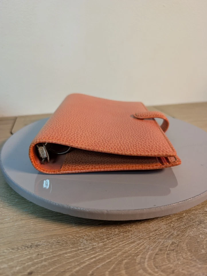 Filofax Finsbury Organizador Planificador Libro Cuero Marrón 6 Anillos Naranja De Colección Foto 4 de 4