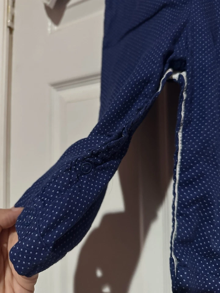 Vintage Dark Blue Dotted Baby Dior Button Up One Piece Size 12 Months - Image 4 of 4