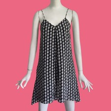Madewell Boho Silk Trapeze Slip Dress Black Cream Bloomstamp Floral Print Sz XS