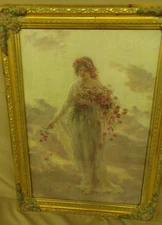 Jennie Augusta Blossom of Youth Lithograph Print Framed 27x20