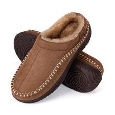Men's Moccasin Slippers,Memory Foam Fuzzy Indoor Outdoor Slip 11 Tan Open Back