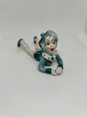 Vintage Occupied  Japan Teal Pixie 1940s Ceramic Elf Shelf Sitter