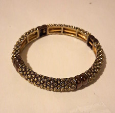Gold Tone Brown Stretch Bangle Bracelet Stack...