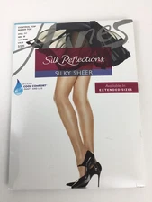 Hanes Silk Reflections Silky Sheer Sz EF Navy Blue Control Top Sheer Toe  New