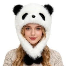 PURFUN Furry 3D Panda Earflap Hat for Adults Kids, Parent Large Adults/White